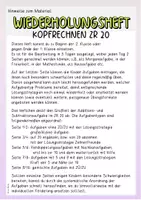 Vorschau - Arbeitsblätter - Wiederholungsheft Kopfrechnen ZR 20 (Plus und Minus) - Seite 1