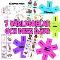 förhandsvisning - 7 världsdelar och dess djur - Memoryspel - försättsblad
