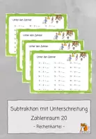 Vorschau - Aufgabenkarten - Subtraktion mit Unterschreitung | ZR 20 | Kartei - Deckblatt