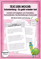 Vorschau - Arbeitsblätter - Text der Woche: Schulanfang - Deckblatt