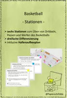 Vorschau - Stationenlernen - Basketball Stationen - Werfen / Dribbeln / Passen - Deckblatt