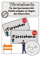 Vorschau - Aufgabenkarten - TürsteherIn Sportunterricht - SchülerInaufgaben vor Beginn des Unterrichts - Deckblatt
