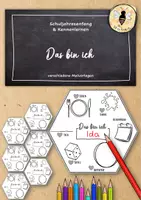 Vorschau - Mal- und Bastelvorlagen - Steckbrief Vorlage: Das bin ich (Kooperatives Poster zum Kennenlernen, Waben Poster, Gemeinschaftsbild, Schulstart) - Deckblatt