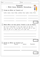 Vorschau - Klassenarbeiten - Grammatik / Rechtschreibung: Klassenarbeit (Worttrennung & Kommasetzung) - Deutsch - Kl. 4 - Seite 1