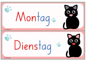 Vorschau - Präsentationen/Tafelbilder - Wochentage Tagestransparenz "Katze" | Tafelmaterial - Seite 1