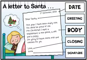 Vorschau - Arbeitsblätter - Letter to Santa - Materialpaket (parts of a letter, Tafelbild, Worksheets, Writing 3fach differenziert) - Seite 1