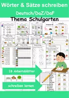 Vorschau - Arbeitsblätter - Schulgarten Wörter und Sätze schreiben und Silben DaZ/DaF, deutsch - Deckblatt