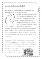 Vorschau - Arbeitsblätter - Tag der Deutschen Einheit, Lesen, Lesetext Klasse 3,4 - Seite 1