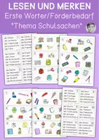 Vorschau - Bildkarten - Schulsachen, Lesen und Merken, DAZ, Förderunterricht, 1. Klasse - Deckblatt