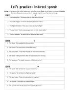 Vorschau - Arbeitsblätter - Indirect Speech / Simple Present / Simple Past / Will-Future - Deckblatt