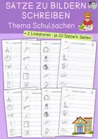 Vorschau - Arbeitsblätter - Schule, Sätze zu Bildern schreiben, freies und kreatives Schreiben - Deckblatt