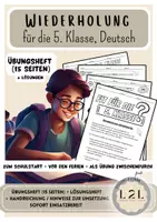 Vorschau - Arbeitsblätter - Wiederholung Deutsch - fit für Klasse 5 - Einstieg / Einführung in den Deutschunterricht / Abschluss Deutsch Klasse 4 - Übung für die Sommerferien (umfassendes Übungsheft und Lösungen) - Deckblatt