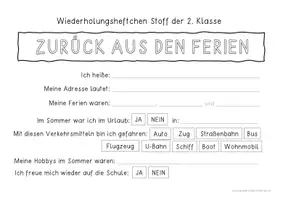 Vorschau - Arbeitsblätter - Wiederholungsheft Stoff 2. Klasse - Zurück aus den Ferien - Seite 2