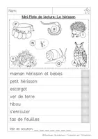 Aperçu - Feuilles d'exercices - Mini Piste de Lecture : Herisson - Page 1
