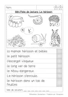 Aperçu - Feuilles d'exercices - Mini Piste de Lecture : Herisson - Page 2