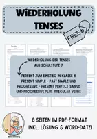 Vorschau - Arbeitsblätter - Wiederholung der Tenses im Englischen - Klasse 7 | 8 - Deckblatt