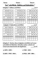 Vorschau - Test - Klassenarbeit: Addition und Subtraktion mit/ohne Übertrag - Deckblatt