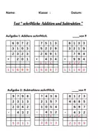 Vorschau - Test - Klassenarbeit: Addition und Subtraktion mit/ohne Übertrag - Seite 1