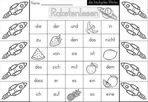 Vorschau - Arbeitsblätter - Silbenrakete - Häufigste Wörter üben um den Lesefluss zu fördern - Seite 3