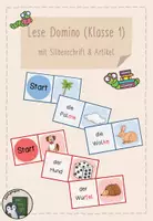Vorschau - Stationenlernen - Lese-Domino für die 1. Klasse (auch mit Silbenschrift und Artikel) - Deckblatt