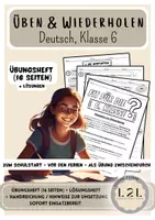 Vorschau - Arbeitsblätter - Wiederholung Deutsch - fit für Klasse 6 - Einstieg / Einführung in den Deutschunterricht / Abschluss Deutsch Klasse 5 - Übung für die Sommerferien (umfassendes Übungsheft und Lösungen) - Deckblatt