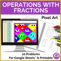 förhandsvisning - Verksamhet med fraktioner, Pixel Art | Addition, subtraktion, multiplikation, division 🇬🇧 - sida 1