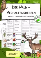 Vorschau - Arbeitsblätter - Verhaltensregeln im Wald - Lesen, vestehen, bearbeiten - Deckblatt