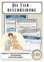 Vorschau - Arbeitsblätter - Die Tierbeschreibung - Merkblatt, Checkliste und Feedback-Bogen zur Reflexion - Deckblatt