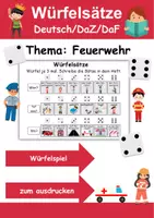Vorschau - Arbeitsblätter - Würfelsätze / Würfelspiel Feuerwehr - Deutsch/DaF/DaZ - Wortspiel - Deckblatt