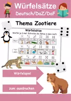 Vorschau - Arbeitsblätter - Würfelsätze / Würfelspiel Zootiere - Deutsch/DaF/DaZ - Wortspiel - Deckblatt