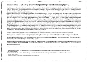 Vorschau - Arbeitsblätter - Aufklärung: Lessings Tanzbär & Kant: Was ist Aufklärung? - Deckblatt