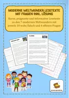 Vorschau - Arbeitsblätter - Moderne Weltwunder Lesetexte mit Fragen inkl. Lösung - Deckblatt
