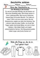 Vorschau - Arbeitsblätter - Kleidung/Klamotten Leseverstehen und Wortschatz - DaZ/DaF, Deutsch, Sachunterricht - Seite 1