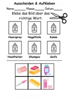 Vorschau - Arbeitsblätter - Ausschneiden und kleben Körperpflege/Hygiene - Wortschatz basteln Feinmotorik (Grundschule) - Seite 1