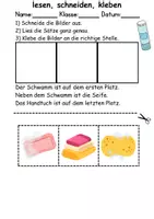 Vorschau - Arbeitsblätter - Körperpflege/Hygiene Leserätsel - Lesen, schneiden, kleben - DaZ/DaF, Deutsch, Sachunterricht - Seite 1