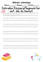 Vorschau - Arbeitsblätter - Körperpflege/Hygiene Wörter und Sätze schreiben und Silben DaZ/DaF, deutsch - Seite 1