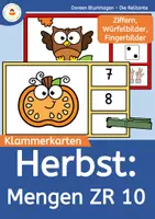 Vorschau - Mal- und Bastelvorlagen - Jahreszeiten: Klammerkarten Mengen im Zahlenraum 10 - Seite 1