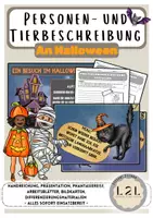Vorschau - Arbeitsblätter - Halloween - Tierbeschreibung / Personenbeschreibung mit Phantasiereise (umfassendes Material: Präsentation, Text zur Phantasiereise, Arbeitsblätter, Differenzierung, ...) - Deckblatt