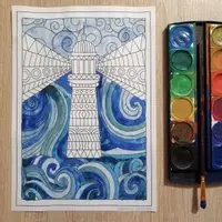 Vorschau - Mal- und Bastelvorlagen - Kunstidee Leuchtturm Farben mischen - Seite 1
