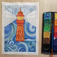 Vorschau - Mal- und Bastelvorlagen - Kunstidee Leuchtturm Farben mischen - Seite 2