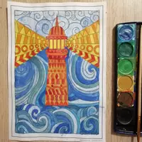 Vorschau - Mal- und Bastelvorlagen - Kunstidee Leuchtturm Farben mischen - Seite 3