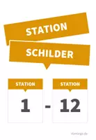 Vorschau - Stationenlernen - 12 Stationsschilder bzw. Stationskarten (gelb) - Seite 1