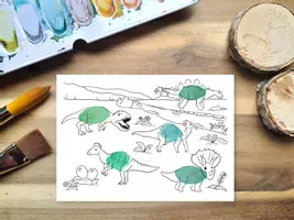 Vorschau - Mal- und Bastelvorlagen - Fingerabdruck Dinos A6 - Deckblatt