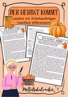 Vorschau - Arbeitsblätter - Herbst 🍁 - Lesetext mit Aufgaben (zweifach differenziert) - Deckblatt