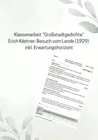 Vorschau - Klassenarbeiten - Klassenarbeit zum Thema "Großstadtgedichte" (Erich Kästner: Besuch vom Lande (1929)) inkl. Erwartungshorizont - Deckblatt