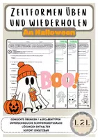 Vorschau - Arbeitsblätter - Halloween - Zeitformen üben und wiederholen (Präsens, Präteritum, Perfekt, Plusquamperfekt, Futur 1) - Deckblatt