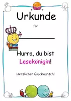 Vorschau - Anderer Materialtyp - Lese - Urkunde * Lesekönig und Lesekönigin * #homeschooling - Seite 1