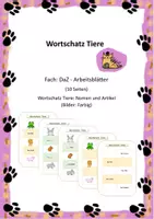 Vorschau - Arbeitsblätter - Arbeitsblätter Wortschatz Tiere - Farbig - Deckblatt