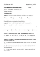 Vorschau - Klassenarbeiten - Mathearbeit zu Ganzen Zahlen - Deckblatt