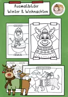 Vorschau - Mal- und Bastelvorlagen - Ausmalbilder Winter, Ausmalbilder Weihnachten, Schneemann, Katze, Engel, Rentier & mehr - Deckblatt